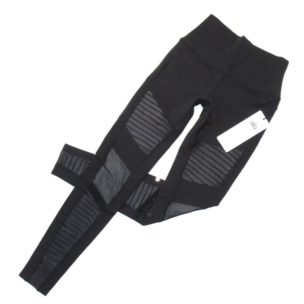 NWT Alo Yoga High-Waist Moto Legging in Black Glossy Stretch Workout S